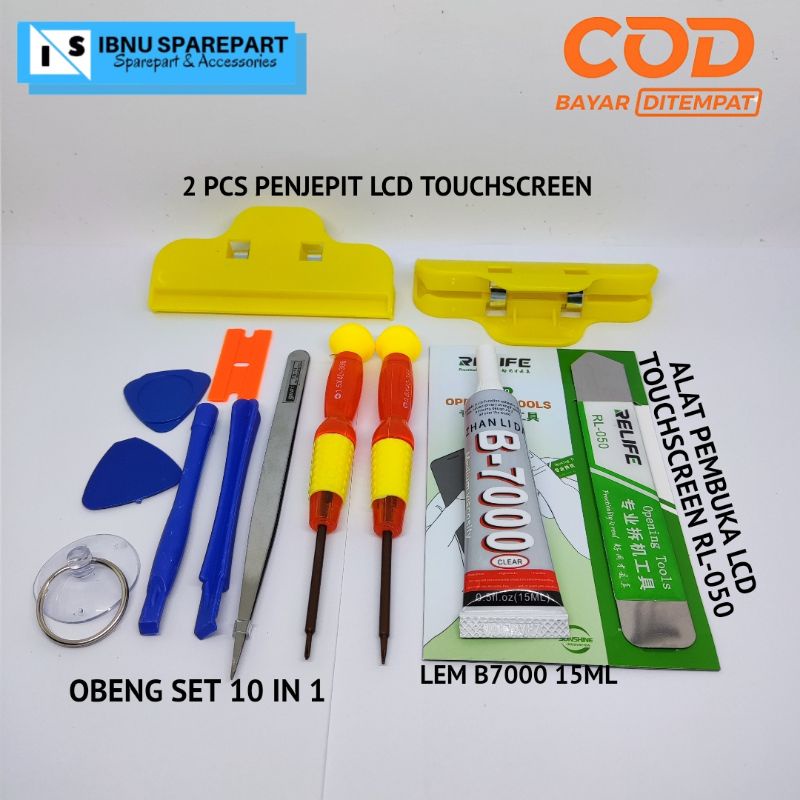 OBENG SET HP 10 IN 1 + PENJEPIT LCD + LEM B7000 15ML + PEMBUKA LCD TOUCHSCREEN RL-050 OPENING TOOLS SERVIS HP