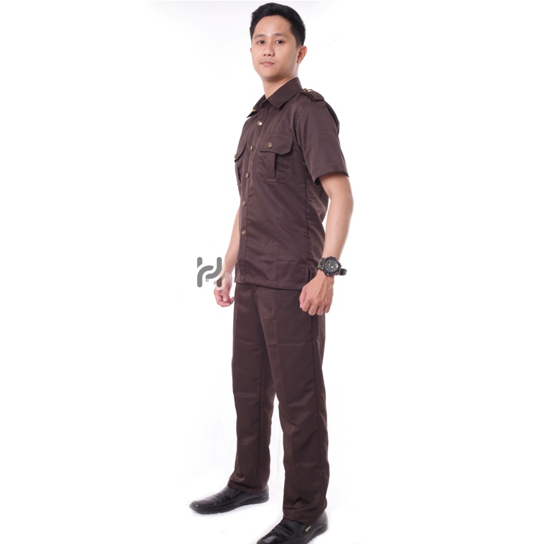 Seragam Safari Security Coklat Terbaru Lengan Pendek Baju Safari Satpam Bodyguard Supir