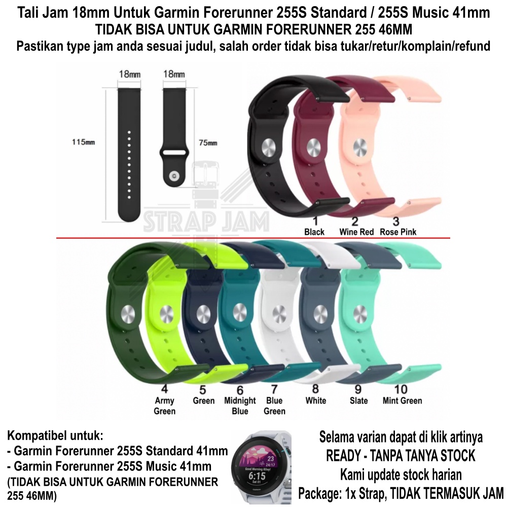 TNO Tali Jam Garmin Forerunner 255s / Music 41mm - Strap 18mm Silikon Sporty Polos Lentur