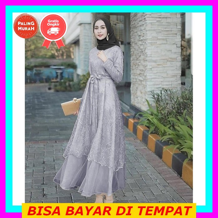 (Cod Bayar Ditempat) Jumbo Xxl Ready | Gamis Jasmine Annisa Brokat Tile Layer Syar'I Muslimah | Gami