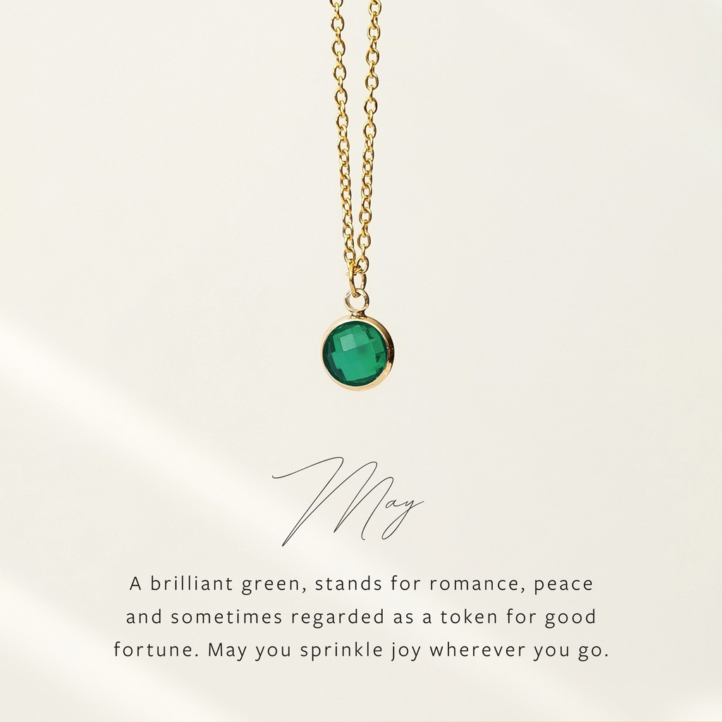 May Birthstone Dainty Gold Necklace — Emerald