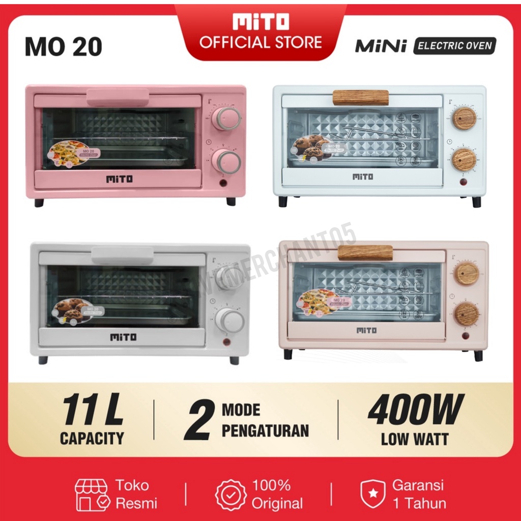 Oven Mini Mito MO 20 Kapasitas 11 Liter Oven Mito Oven Kecil Listrik Oven Panggangan Oven Pink Putih