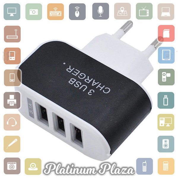 Adapter Travel Charger USB 3 Port 5V 3.1A EU Plug LED - EKA - Black`K930N6-