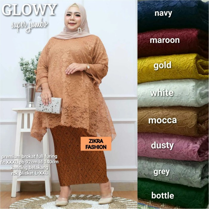 WBS tunik kebaya brokat super jumbo LD 140-145 lengan terompet / glowy #2 - gold, Atasan ORIGINAL
