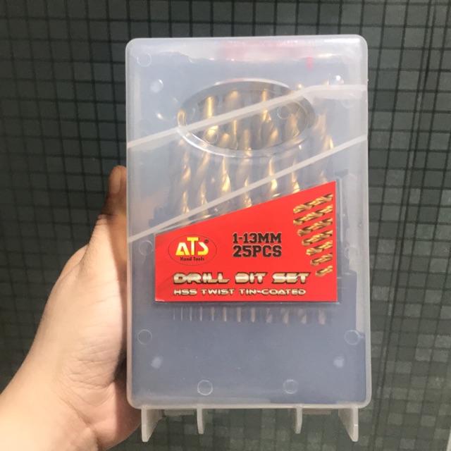 Mata Bor Besi Set 25 pcs ATS (1-13mm) Kuning / Hss Twist Drill Bit Set 25pcs (1 - 13 mm) Tin Coated