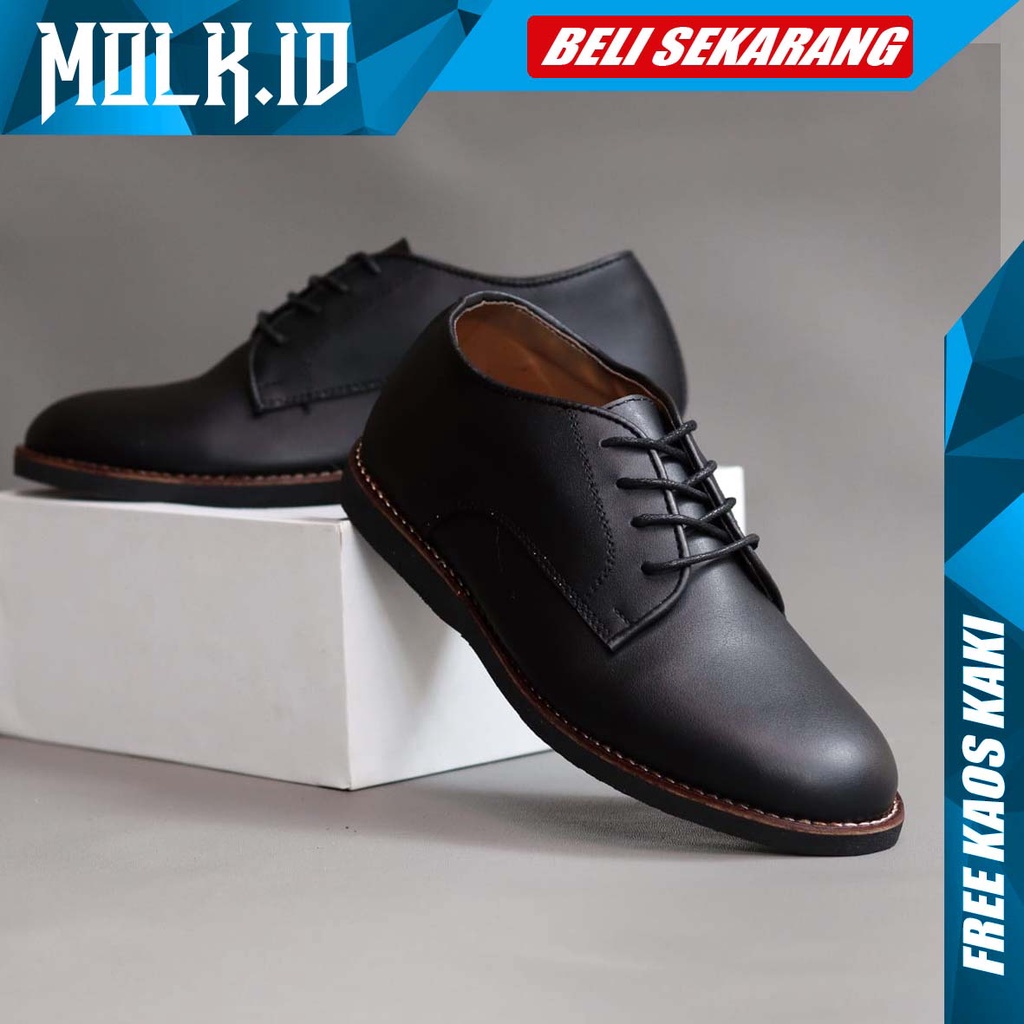MOLK|Sepatu Formal Pantofel Pria Hitam Tali Kerja Kantor Kuliah Fashion Original Kulit Syintetik