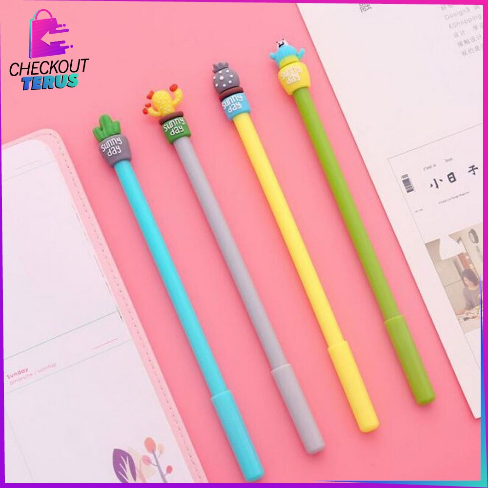 CT A16 Pulpen Gel Karakter Kaktus Alat Tulis Pulpen Lucu Unik Bentuk Pot Kaktus Pena Kaktus Stationary