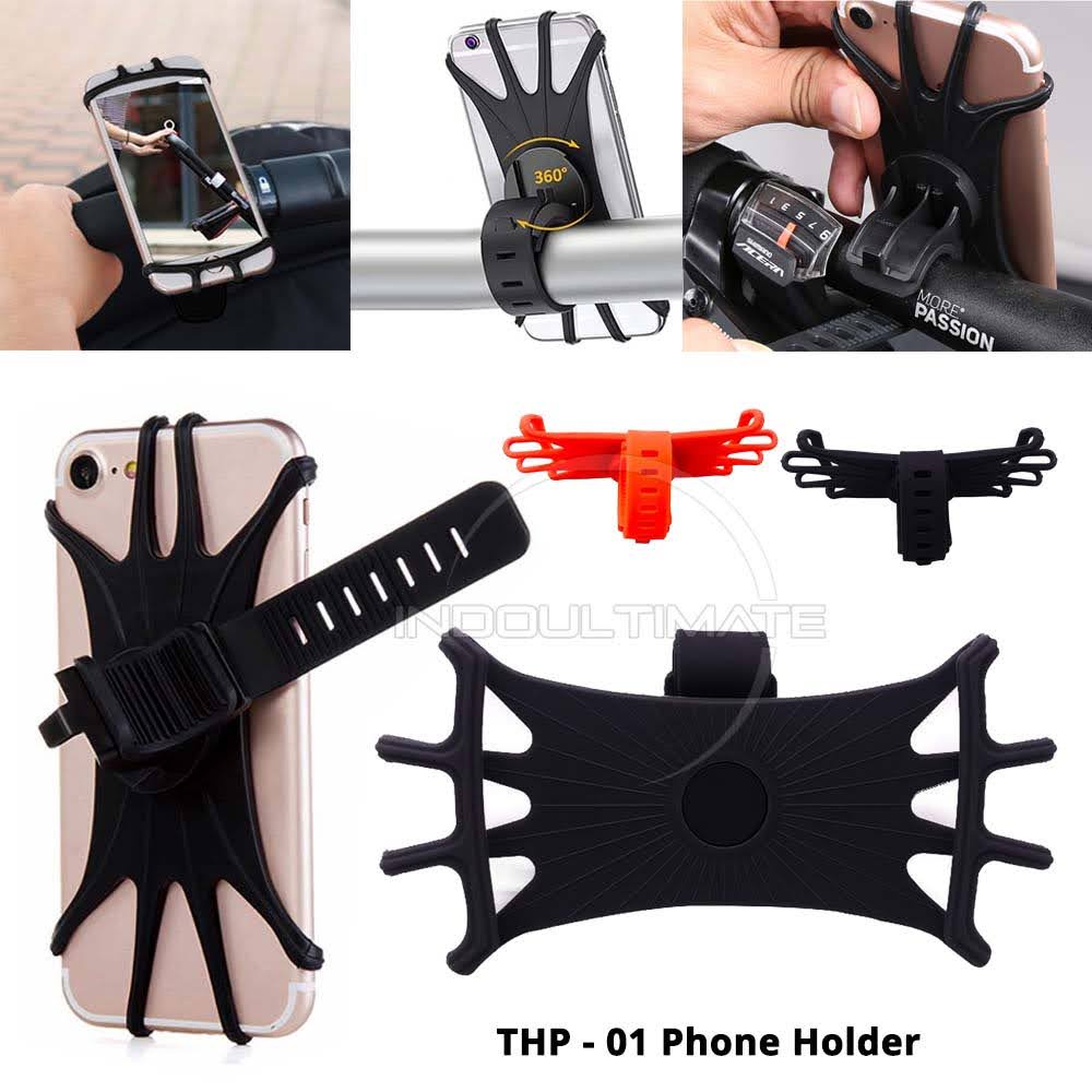 Stand Holder Smartphone Sepeda Motor Universal HP Holder Silicone HP Motor THP-01 Dudukan Ponsel Sepeda Rotasi 360 ° Silikon Dudukan Telepon Sepeda Motor Universal