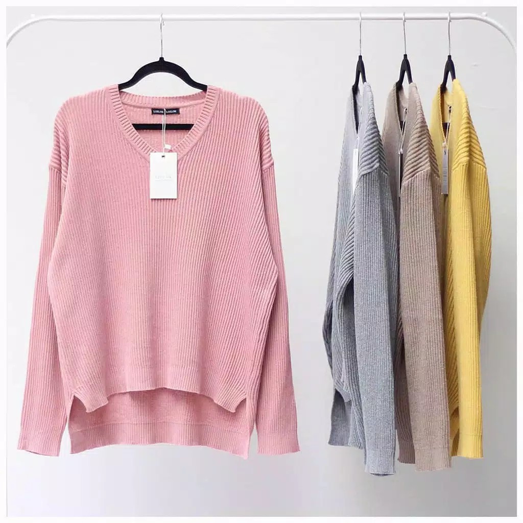 SWEATER BOXY V  NECK  RAJUT  BOXY V  NECK  BAJU  ATASAN 