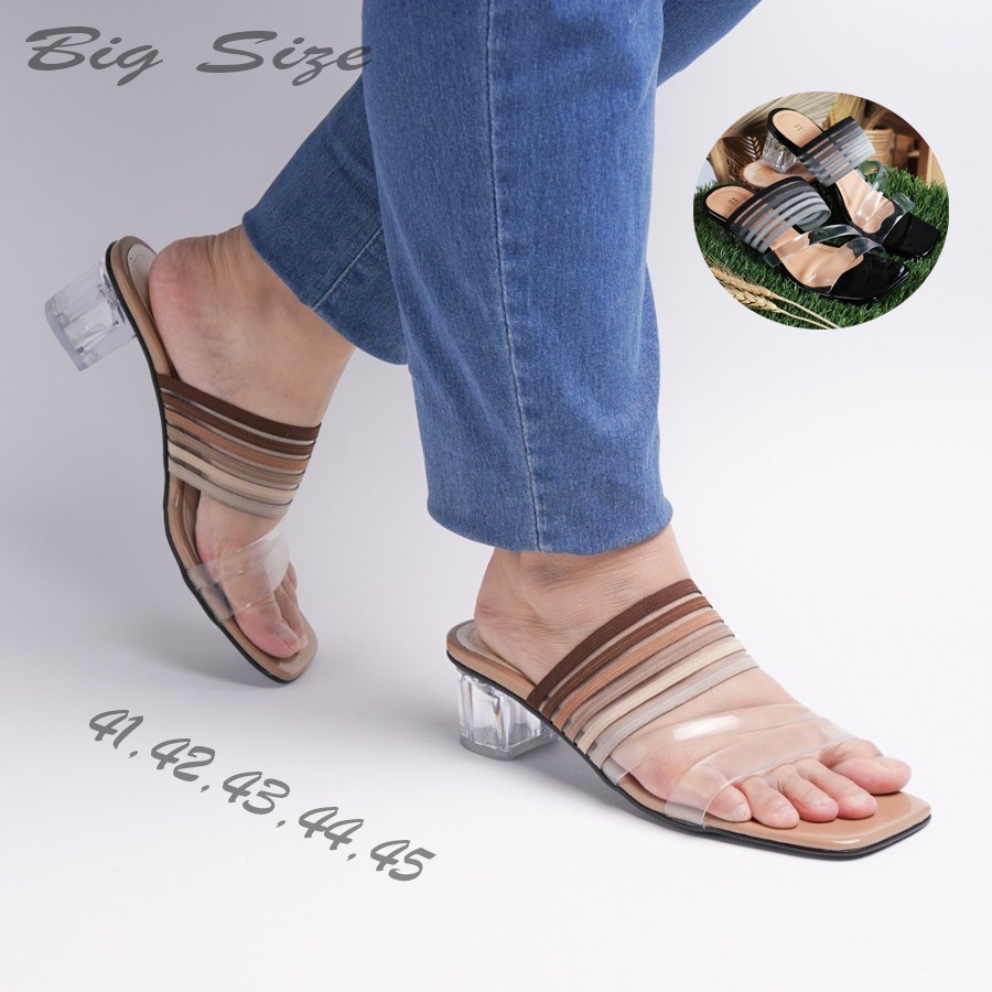 Sendal pesta wanita ukuran jumbo 41-45 heels kaca Big Size
