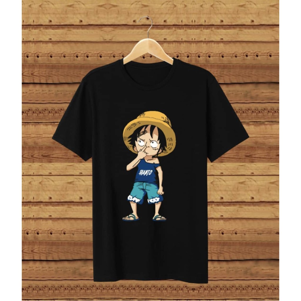 Kaos Distro One Piece Luffy Ngupil Pria Wanita Baju kaos Cowok Dewasa Bahan Cotton