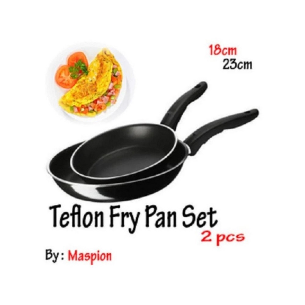 Maspion Wajan Teflon Frypan Set 2 pcs - 18 &amp; 23 cm Hitam - Penggorengan Anti Lengket