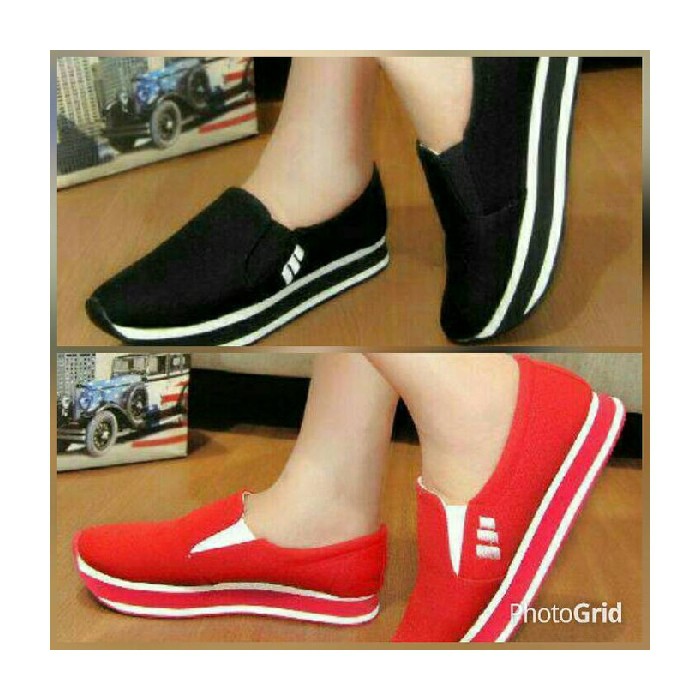 SLIP SOL SEPATU WANITA Limited ADIDAS MERAH HITAM KETS CASUAL ALAS ON Promo