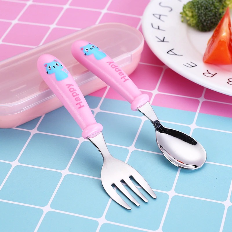 Setelan sendok anak stainless steel 304 anak sendok garpu makan bayi set 3 in 1