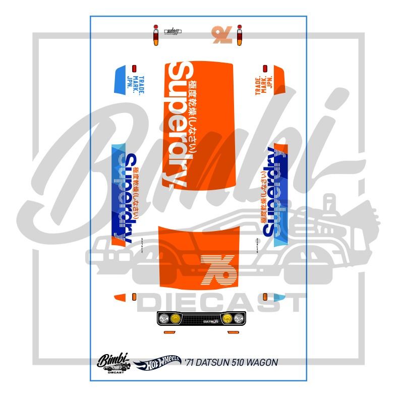 Decal datsun hotwheels datsun 510 wagon superdry orange