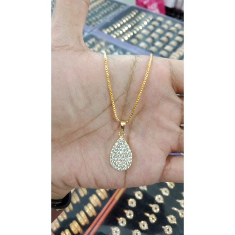 kalung itali set liontin oval gold full permata perhiasan wanita mewah titanium gold