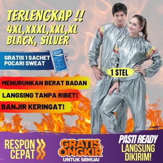 FREE POCARI !!! Sauna Suit TERLENGKAP size XL,XXL,3XL,JUMBO, READYSTOK Pelangsing Jogging Olahraga Baju Sauna Sauna Suit
