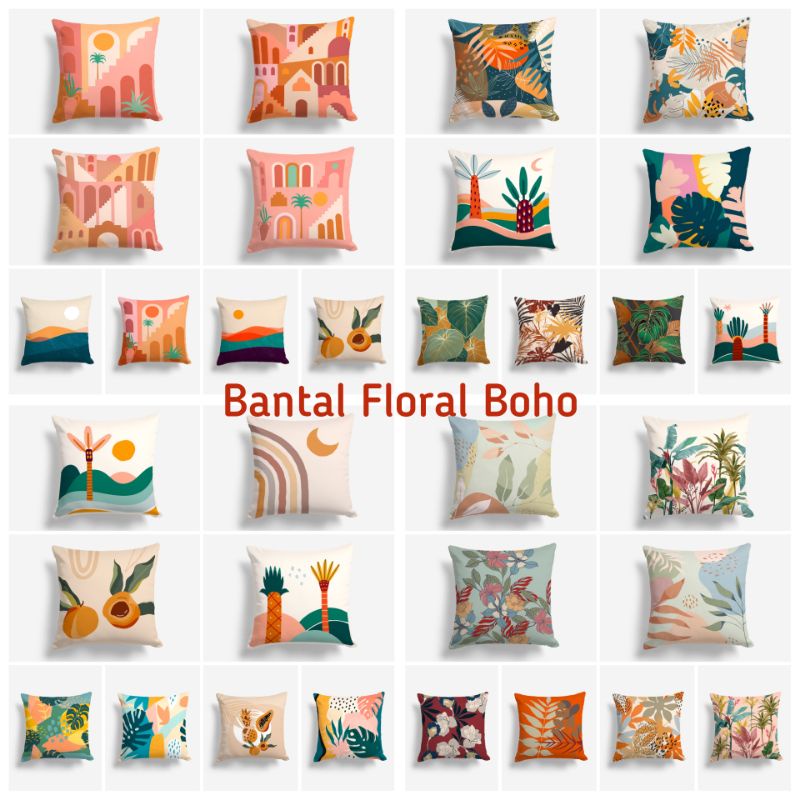 BANTAL SOFA PRINT MOTIF DAUN BUNGA FLORAL BOHO AESTHETIC 40X40 CM