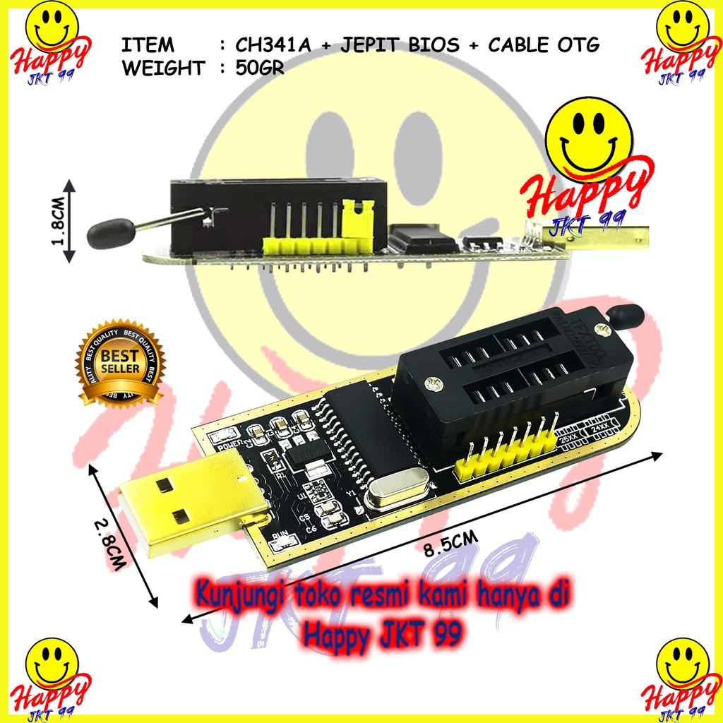 [ HAPPY JKT 99 ] CH341A + OTG + KABEL JEPIT IC ANDROID EEPROM FLASH BIOS USB PROGRAMER ORIGINAL