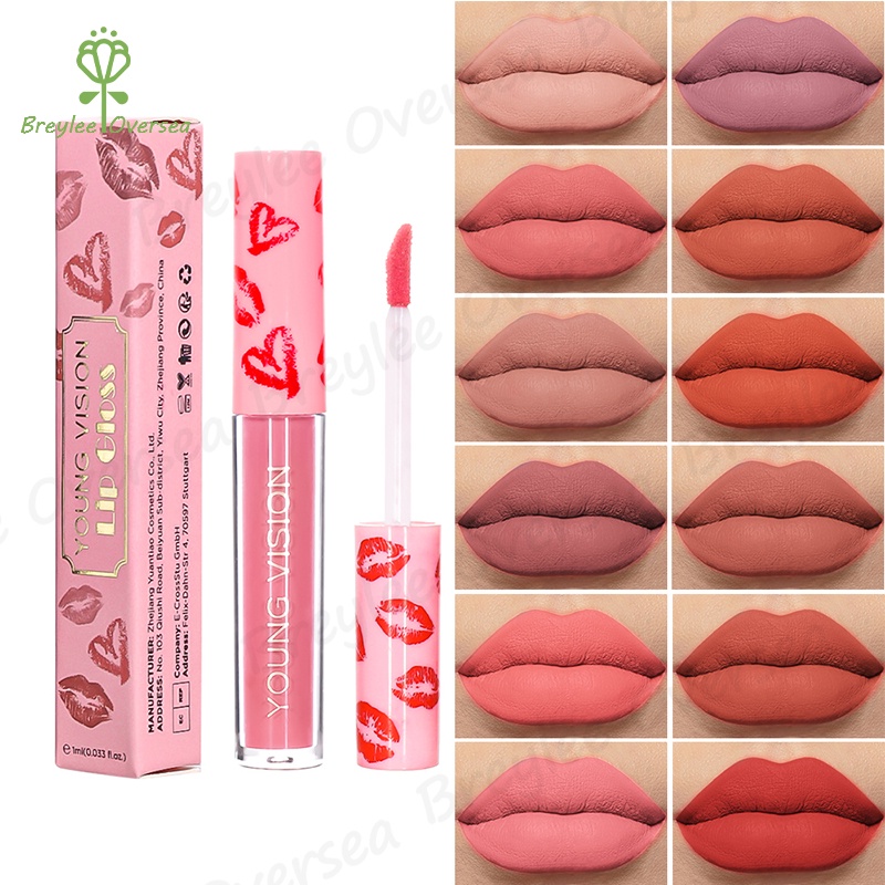 【Baru】YOUNG VISION Matte Ink Liquid Lipsticks Nude Lip Tint Colors, Waterproof and Long Lasting, Non-stick Cup Lip Stains, Labiales Matte Larga Duracion 12colors