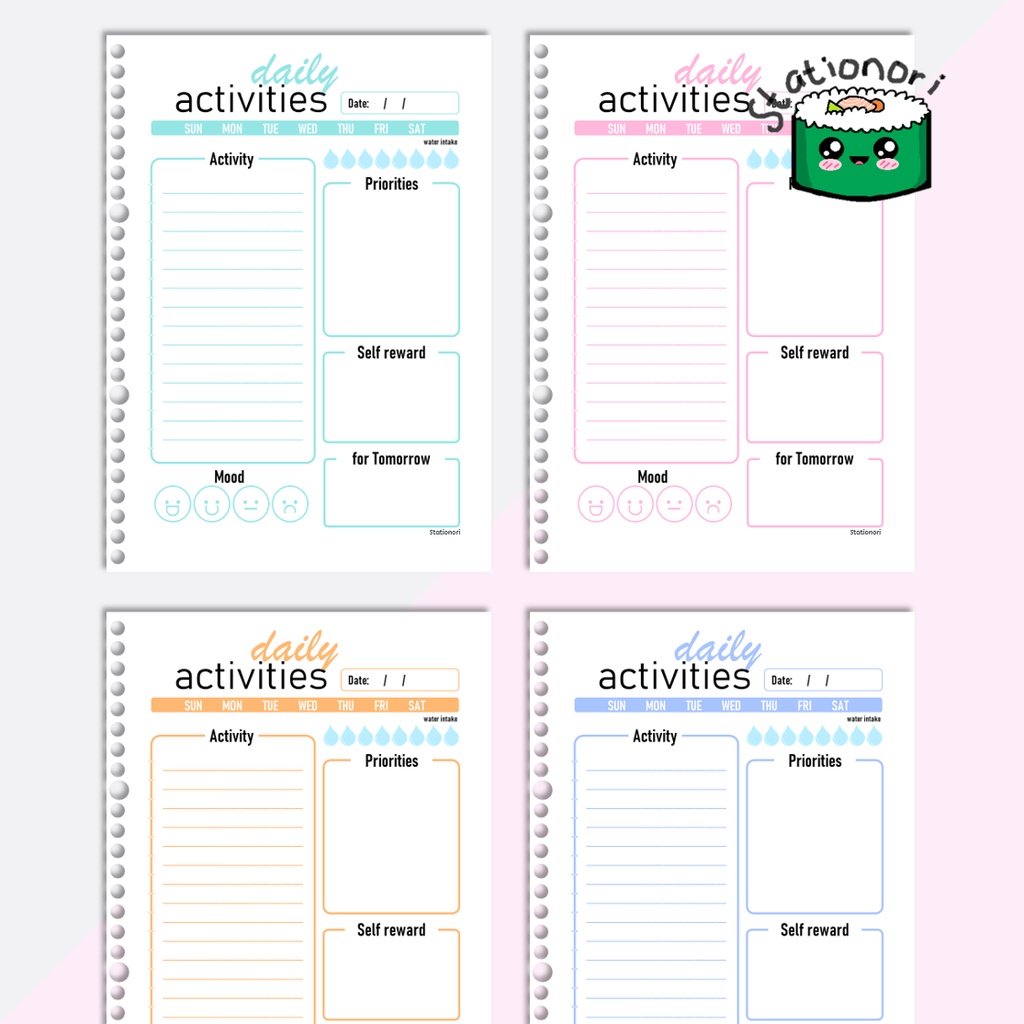 

Daily Planner 6 Colours (Kertas Isi Binder Planner / Loose Leaf B5 & A5) by Stationori