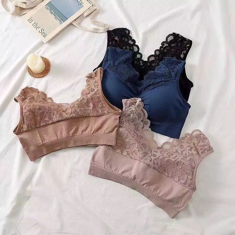 Bra wanita tanpa kawat Bralette elastis import