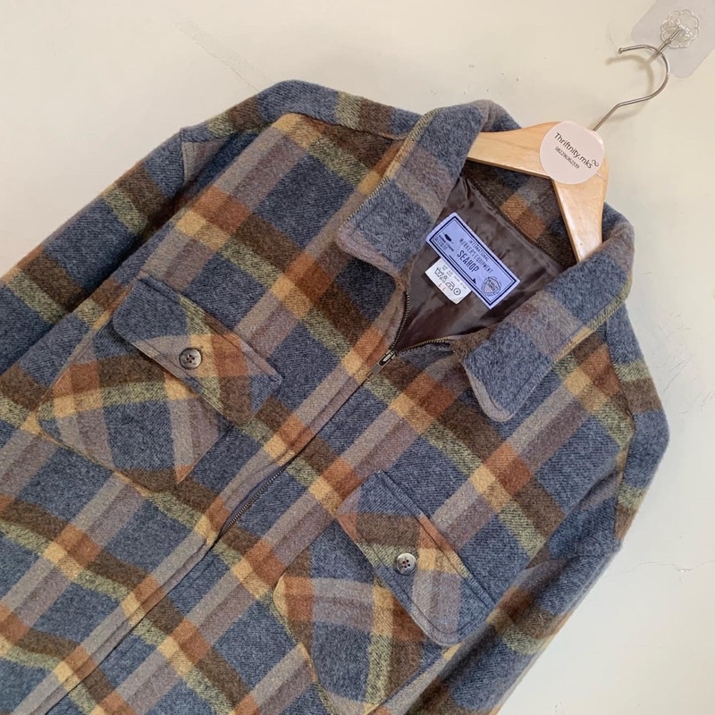 Jaket flannel Outer Wol veterano tebal Seahop 4 kantong zip vintage