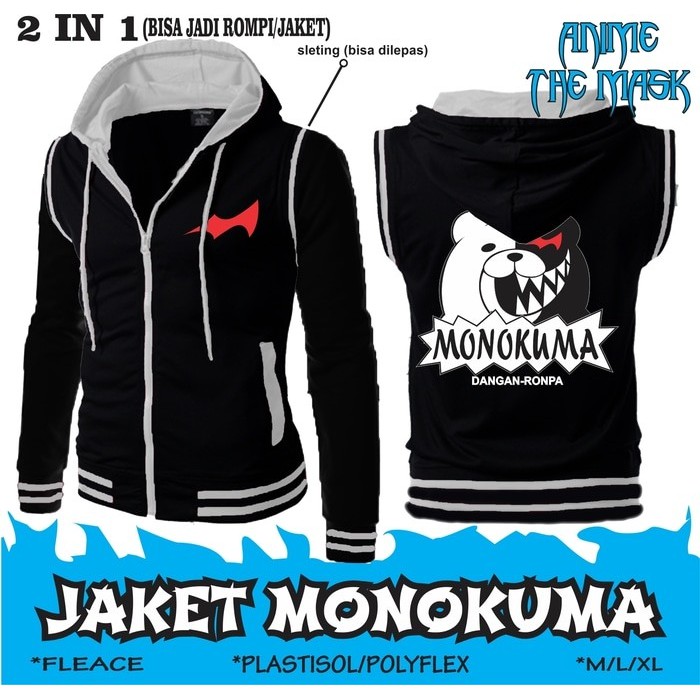 {Free Ongkir} Jaket Distro Monokuma 2in1 Black | Jacket Anime Jumper Hoodie Sweater Pria dan Wanita