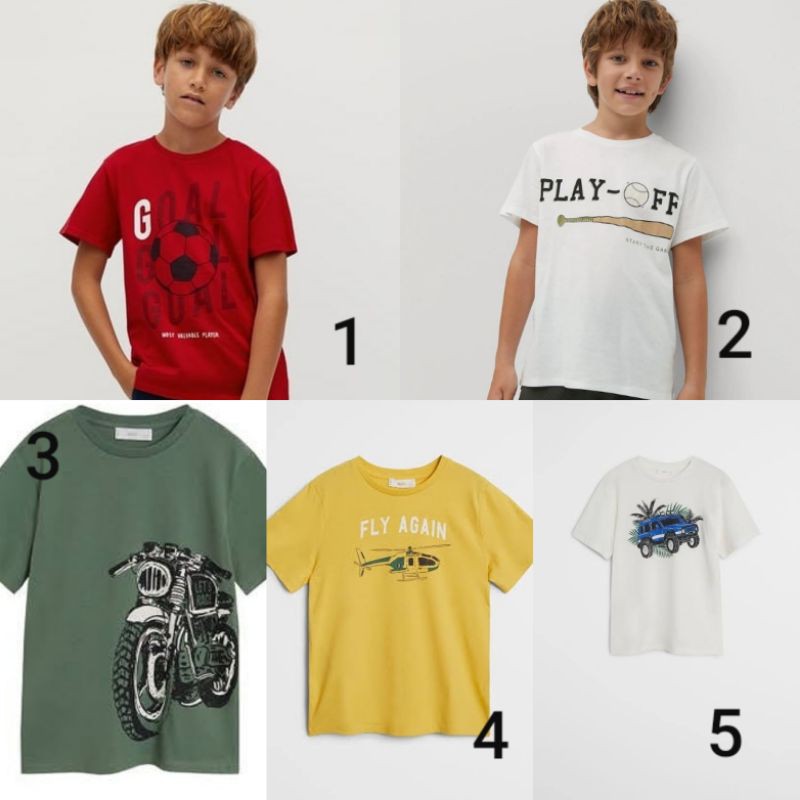 Kaos Mango Organic Printed Cotton T-shirt - Kaos Putih Kuning Hijau Merah Anak Cowok