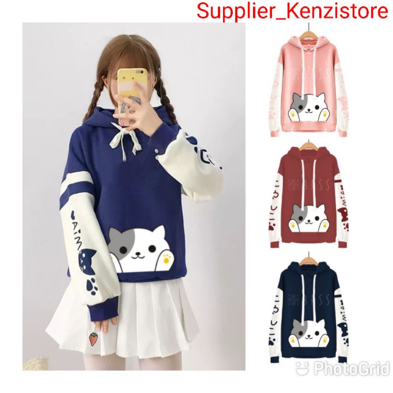 BISA [COD] [GRAB] Sweater Hoodie Wanita Murah / Sweater Hoodie Combi - MIMI CAT MIA