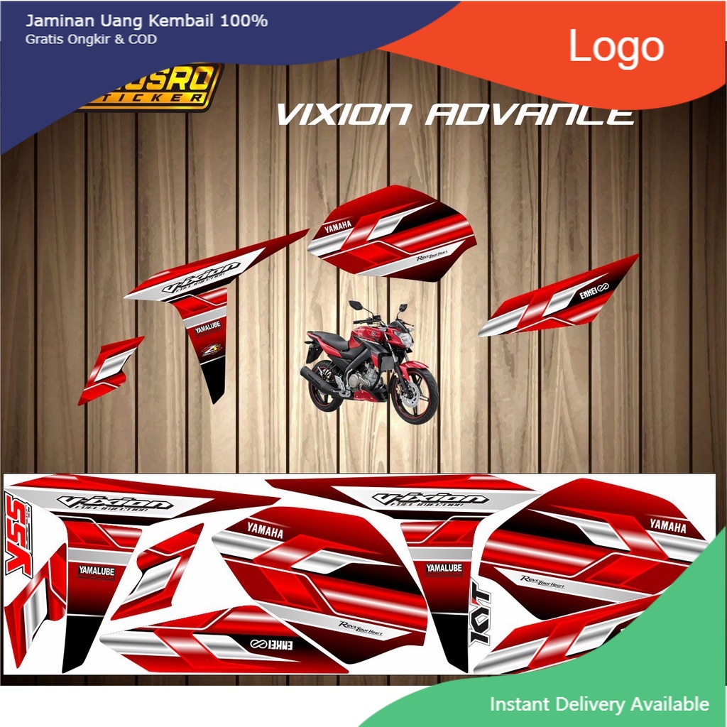 KAFFA STIKER COD-STRIPING CUSTOM MOTOR YAMAHA VIXION ADVANCE MOTIF ROAD RACE NEW MERAH/STICKER VARIA