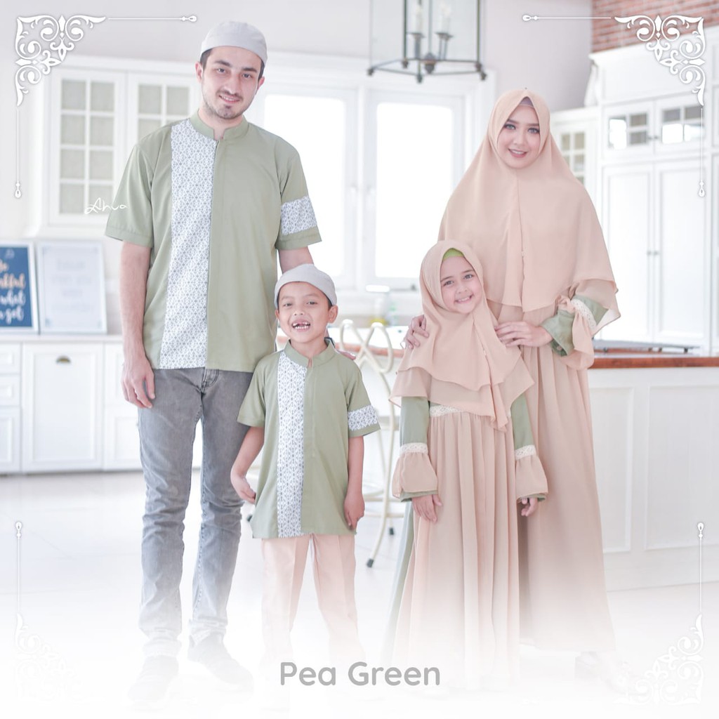 Sarimbit Keluarga Gamis & Koko warna Pea Green (Hanan & Haneen Family Set by Aahva)