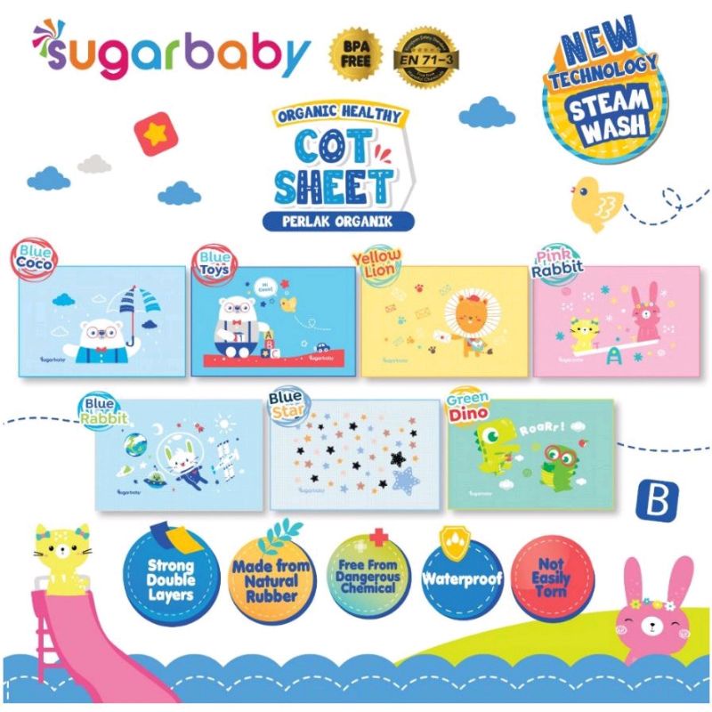 Sugar Baby Organic Healthy Cot Sheet / Perlak Karet Organik / Sugarbaby Perlak Bayi