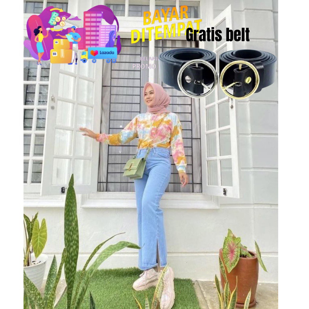 KULOT JEANS BELAH SAMPING // CELANA KULOT HW BELAH JEAN TEBAL / HIGHWAIST KULOT JEANS WANITA EONNI