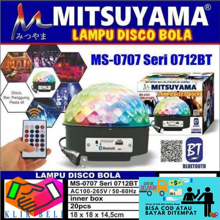 Seri 0712 BT Speaker Lampu Disco Bola Bluetooth USB Bohlam Mitsuyama MS-0707 Remote Control