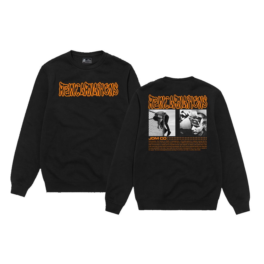 Crewneck Black Motif Simpel Pria dan Wanita Premium Quality-Crewneck Reincarnati