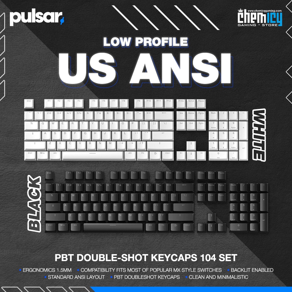 Pulsar Low Profile US ANSI PBT Doubleshot Keycaps 104 Set