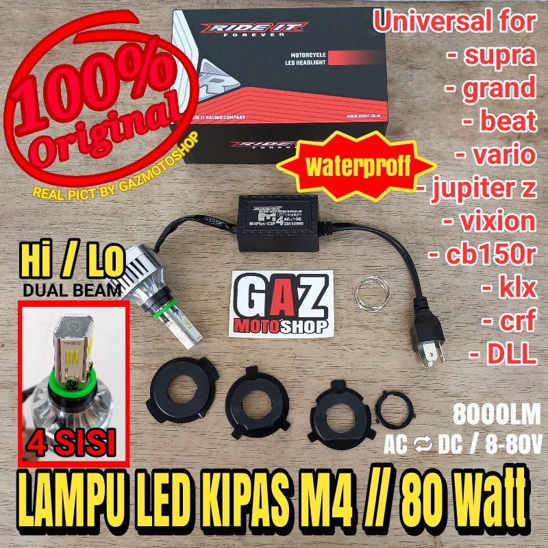 Lampu LED M4 M3 4sisi 3sisi 80W 60W AC DC Kipas dop Bohlam 80 60 Watt Headlamp Motor Ride IT