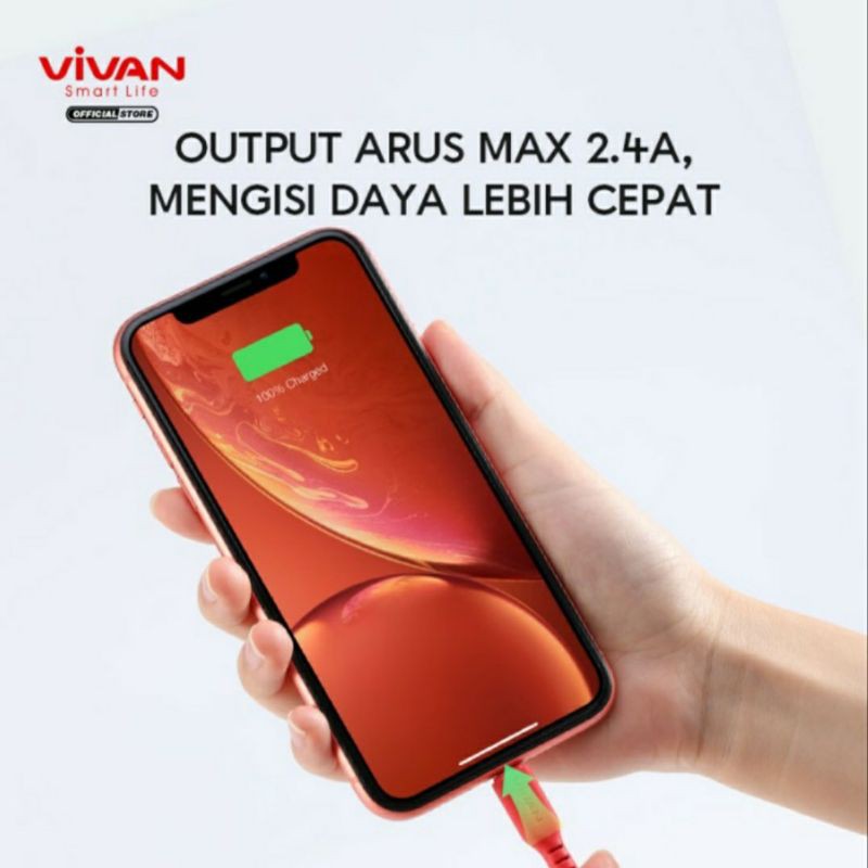 Vivan VSL100 Kabel Data usb Lightning iPhone iPad 1M 2.4A Quick Charge Liquid Silicone garansi 1 th