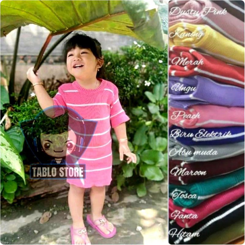 Dress Salur Kecil Lengan Pendek 1-3 Tahun  Rajut Anak Perempuan Kalila Stripe