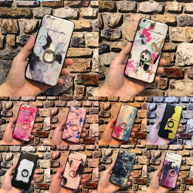 Soft case abstrac + ring stand samsung A8+ 2018, A8 2018, j3pro, j7core, j7plus