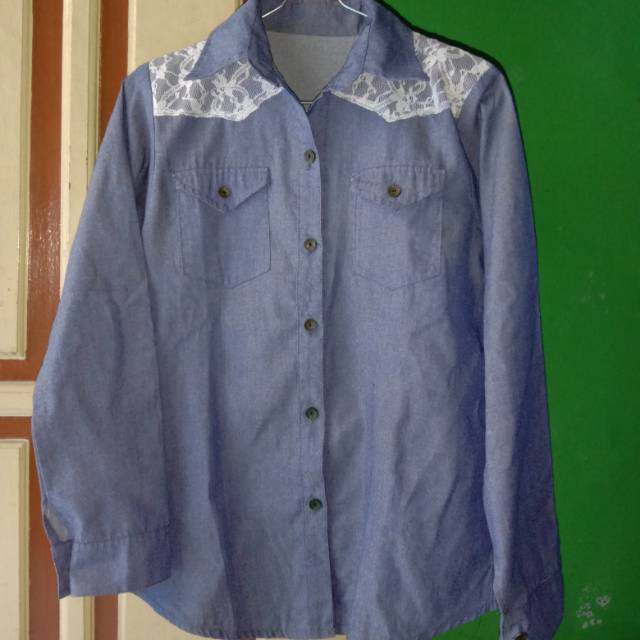 New Denim Brocade Shirt / Preloved kemeja / Preloved Denim / kemeja Denim