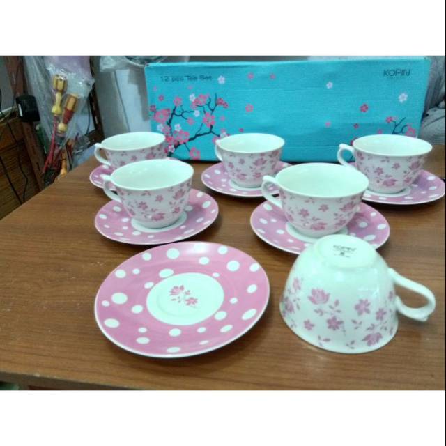 Gelas set pink 6 pasang berbahan tebal  KOPIN