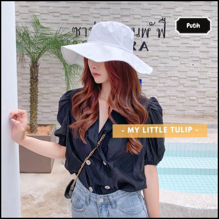 Topi Lebar Wanita Topi Pantai Cewek Topi Bucket Hat Lebar Topi Nelayan - Pink