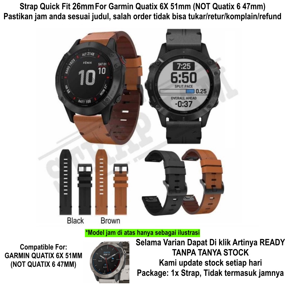 Strap Garmin Quatix 6X 51mm - Tali Jam 26mm Quick Fit Leather Kulit STRIP