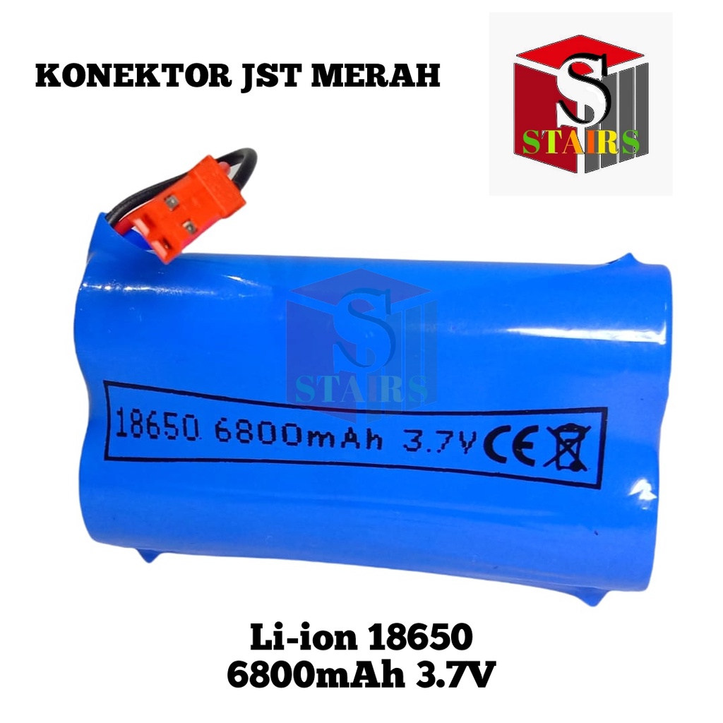 Batre Isi Ulang/ Cas/ Baterai Charger RC/ Speaker Bluethooth 2xLi-ion 18650 6800mAh 3.7V Soket JST MERAH