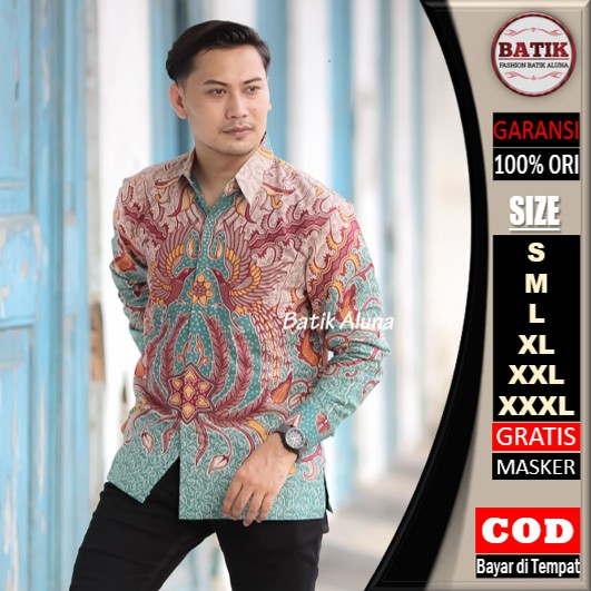 Baju Batik Pria Lengan Panjang Kemeja Batik Solo Premium Slimfit Modern  ALUNA ASD-069