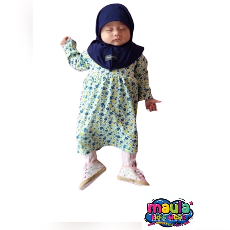 gamis bayi newborn - 18 bln / gamis bunga shakira navy / gamis bayi perempuan free jilbab