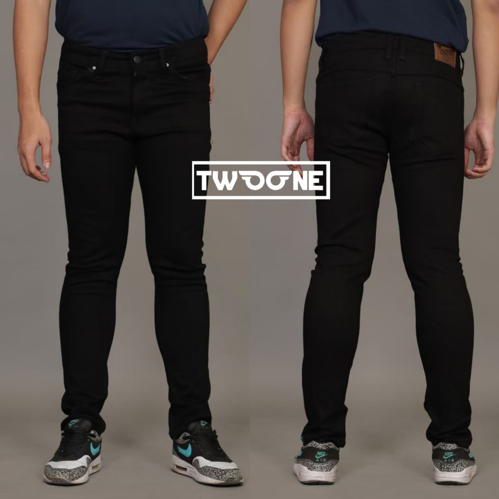  Celana  Jeans  Pria  Slim Fit New Straight Hitam  DOUBLE FF 