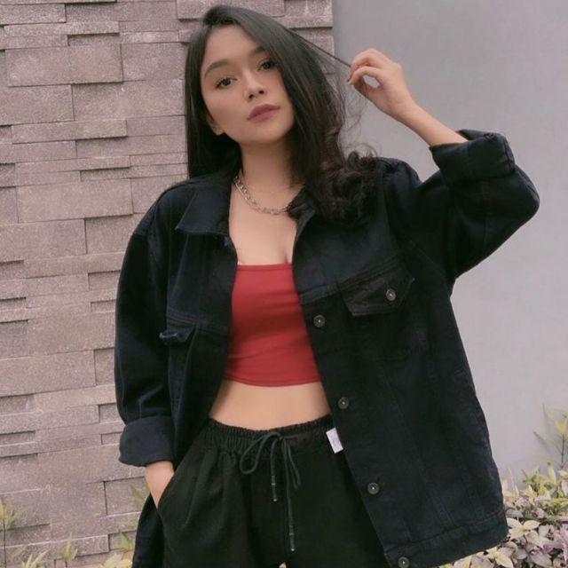 Jaket Jeans Boy Friend / Jaket Jeans Oversize Wanita BEST SELLER-Hitam